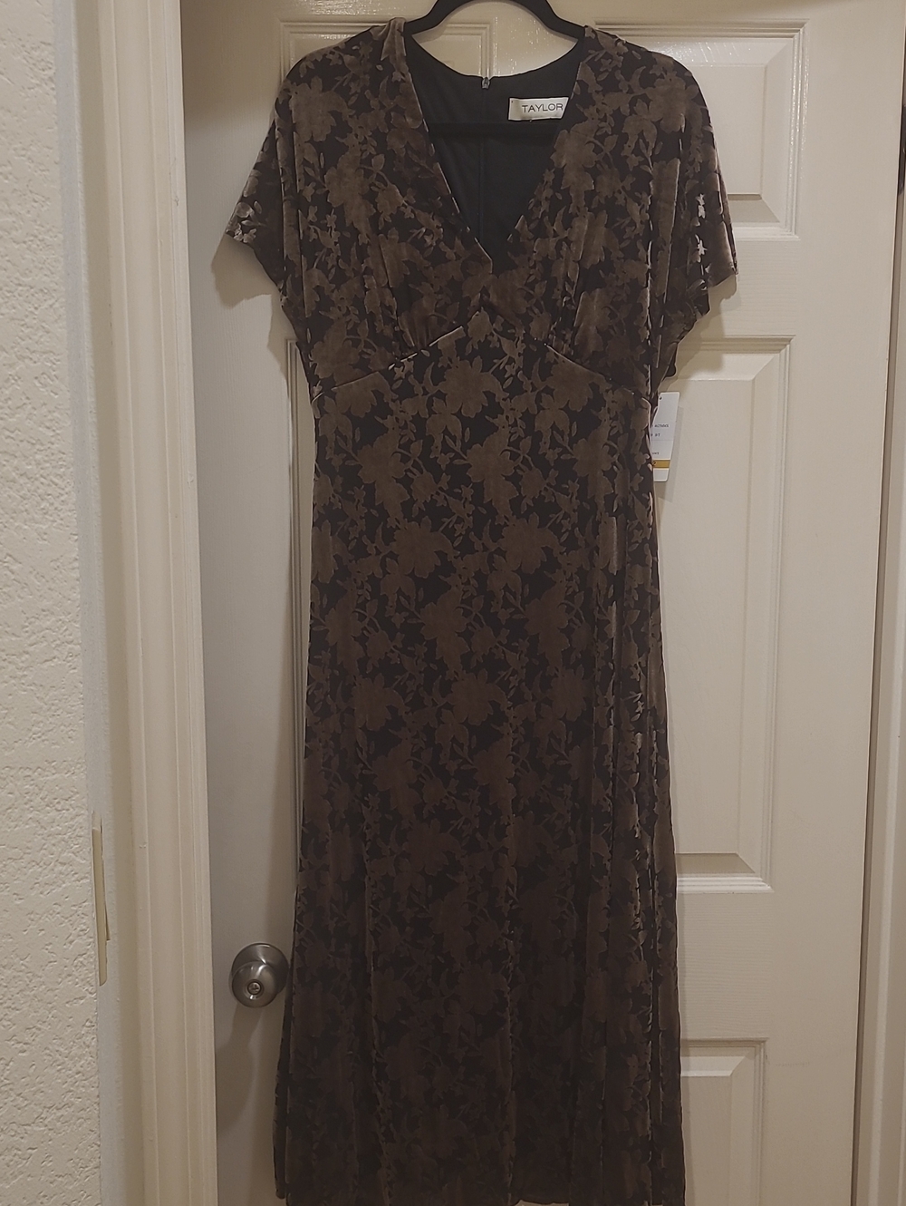 Nwot Taylor Brown Floral Velvet  Dress